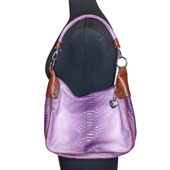 Sharif Studio Embossed Leather Shoulder Bag Pastel Purse Purple Brown - Picture 2 of 4